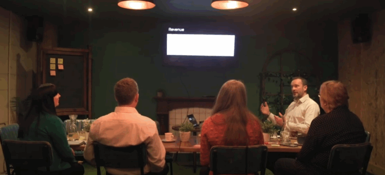 SME leadership team reviewing structured findings and next-step priorities following a Trail Insight session.”